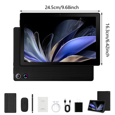 URAO 10 Inch Tablet Android 12GB(3+9) RAM 64GB ROM IPS HD Screen with Keyboard Protective Case Mouse Stylus 8 in 1 Tablet Kit