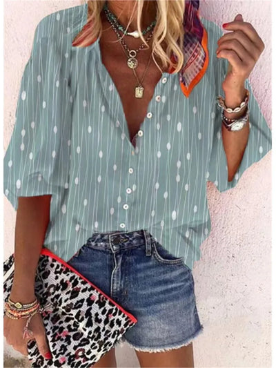 Women's Shirts & Blouses Spring Summer New Fashion Vintage Printed Casual Vacation Bohemian Style Lady Single-breasted Shirt Top
