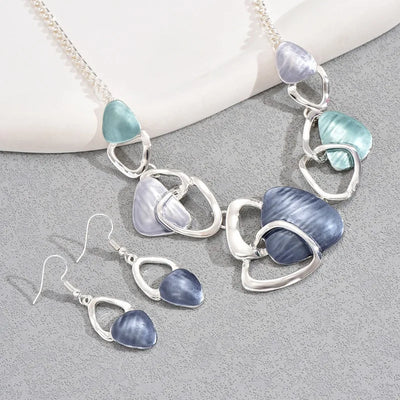 LENNIK New Hot Selling Round Oil Dripping Necklace Earring Set with High-end Feel, Irregular Design Earrings, Collarbone Chain
