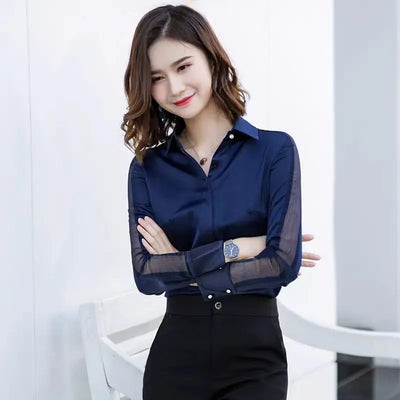 Fashion Women Shirt New Spring Autumn Temperament Long Sleeve Formal Slim Satin Blouses Office Ladies Work Tops