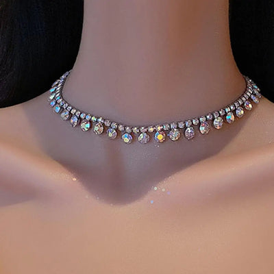 Flaring Rhinestone Necklace Clavicle Chain Women Jewelry Women Necklace ConciseChic Modern Graceful Women Choker Necklace