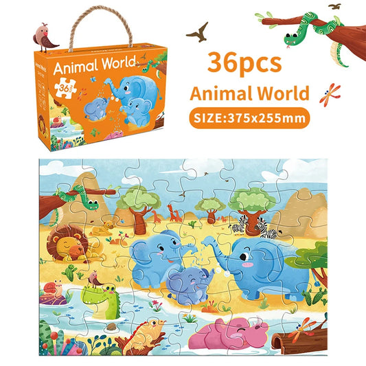 36pcs Carrying Jigsaw Puzzle Children Paper Large Pieces Puzzle Enlightenment Gift 3-6 Years Old Baby Toys Toddler Puzzle
