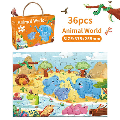 36pcs Carrying Jigsaw Puzzle Children Paper Large Pieces Puzzle Enlightenment Gift 3-6 Years Old Baby Toys Toddler Puzzle