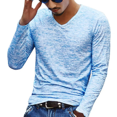 Men Shirt V Neck Elastic Top Camouflage Long Sleeve Slim Men Shirt Male Top  for Autumn Spring Casual Men's Clothing Streetwear