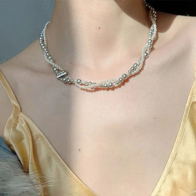 Fashion Alloy/Titanium Steel Pearl Wrapped Double-layer Necklace Bilayer Pearl Pearl Necklace Double Layered Necklace Women