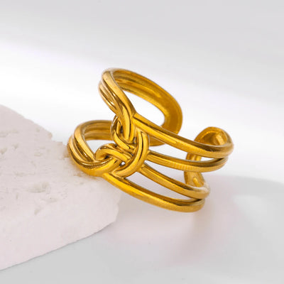 Double Layer Knotted Rings for Women Opening Stainless Steel Ring Vintage Femme Band Party Jewelry Accessories anillos mujer BFF