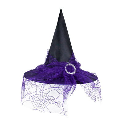 Witch Hat Halloween Hat Decoration Props for Adults Children Cosplay Witch Net Gauze Headwear Polyester Taff Witch Halloween