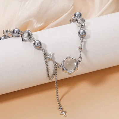 Women Thorn Desin Choker Necklace Fairy Glass Opal Necklace Collarbone Chain Necklace Elegant Silver-Color Party Choker