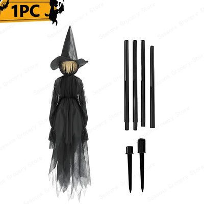 1.5M Halloween Light-up Witches Voice Control Screaming Witches Scary Decoration Sound Activated Witches Holding Hands for Home