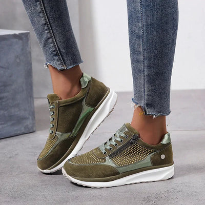 Women Shoes Gold Sneakers Zipper Platform Trainers Women Shoes Casual Lace-Up Tenis Feminino Zapatos De Mujer Womens Sneakers