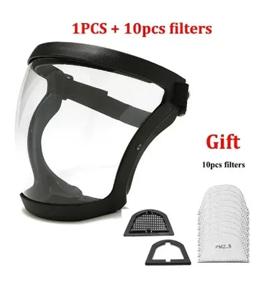 Work Protection Mask Full Face Shield Reusable Home Kitchen Splash Protection Mask Anti-fog Windproof Dustproof Mask With Filter