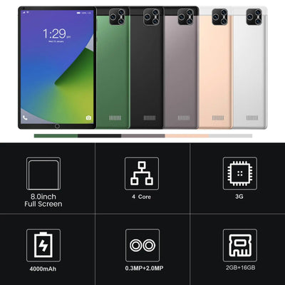 8-inch tablet computer, 2GB+16GB, 1280* 800,4000 mAh battery, dual SIM Wifi, suitable for study, entertainment, office work, etc