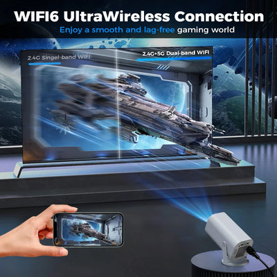 Miniproyector inteligente 4K Android 12.0 720P nativo 1280*720P Dual WIFI6 BT5.0 Proyector de cine portátil para exteriores con rotación de 180°