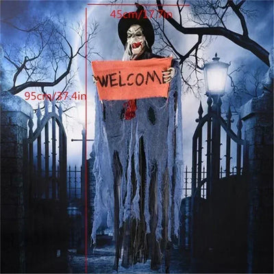 1PC Halloween Hanging Animated Decorations Talking Shaking Scary Clown with Chain Voice Control Outdoor Yard Haunted House Prop