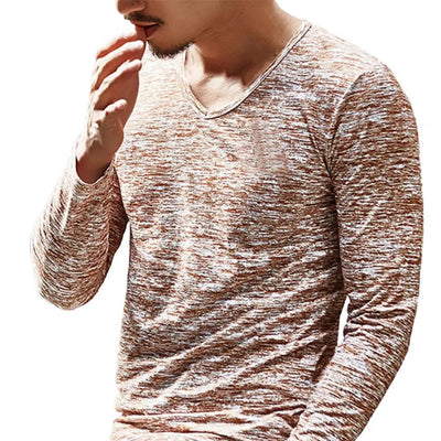 Men Shirt V Neck Elastic Top Camouflage Long Sleeve Slim Men Shirt Male Top  for Autumn Spring Casual Men's Clothing Streetwear