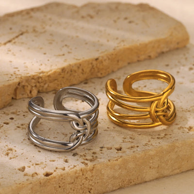 Double Layer Knotted Rings for Women Opening Stainless Steel Ring Vintage Femme Band Party Jewelry Accessories anillos mujer BFF