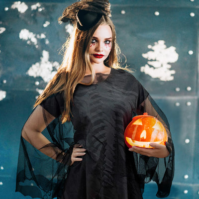 OurWarm 60 x 60 In Halloween Cape White/Black Skull Women Cape,Halloween Skeleton Cape Day of The Dead Costumes Halloween Decor