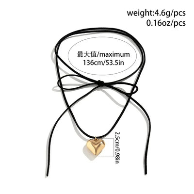 Adjustable Layered Heart Pendant Necklace Knotted Bowknot Rope Choker Neck Tie Chain Fashion Elegant Clavicle Necklace Jewelry