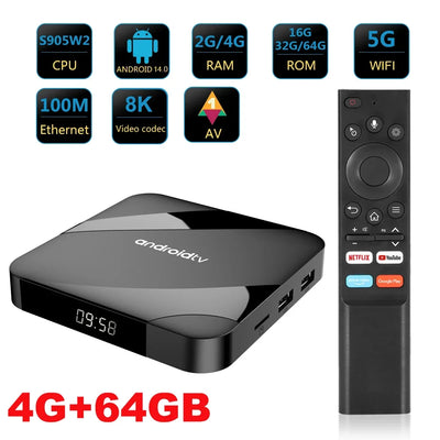 Android 14.0 Smart TV Box 8K HD Smart TV Set-top Box AV1 Dual-WIFI BT Voice remote 3D Video Media Player Home Theater TV Box