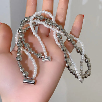 Fashion Alloy/Titanium Steel Pearl Wrapped Double-layer Necklace Bilayer Pearl Pearl Necklace Double Layered Necklace Women