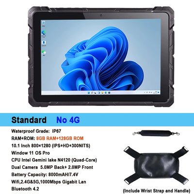 10.1 Inch Windows 11 Pro Rugged Tablet 4G LTE GPS 8GB RAM/128 GB ROM 10000mAh IP67 Handheld Waterproof Tablet