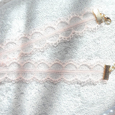 Fashion Choker Necklace For Women Lovely Pink Lace Pearl Heart Pendant Short Clavicle Necklace Aesthetic Jewelry Gift For Her