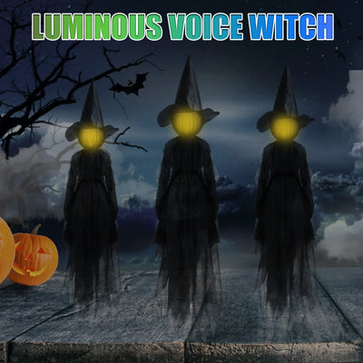 1.5M Halloween Light-up Witches Voice Control Screaming Witches Scary Decoration Sound Activated Witches Holding Hands for Home