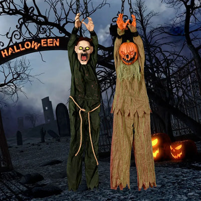 1PC Halloween Hanging Animated Decorations Talking Shaking Scary Clown with Chain Voice Control Outdoor Yard Haunted House Prop