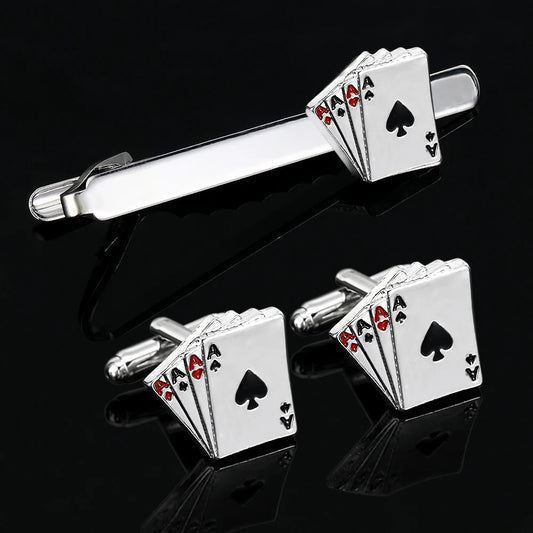 Personality Poker AAAA Cufflinks&Tie Clip Set For Men Suit Tuxedo Blouse Jewelry Accessories