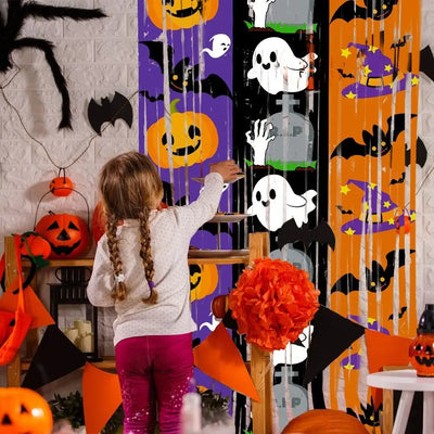 1X2M Halloween Tinsel Curtain Creativity Sparkling Pumpkin Ghost Bat Curtain Shimmering Cartoon Door Hanging Decor