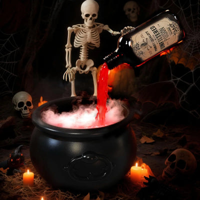 Halloween WitchCauldron with LED Light & Fog Mist Maker Skeleton Decor for Spooky Hocus Pocus Party, Home, Halloween Party