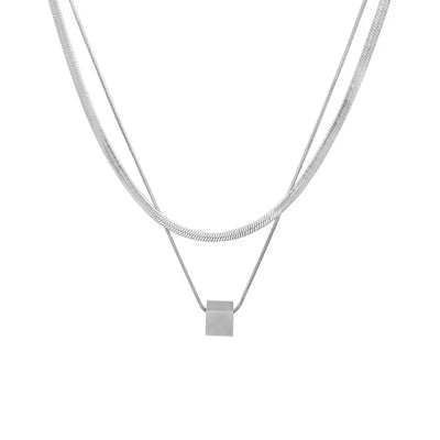 Double-layer small square round snake necklace women's high-end design sense clavicle chain