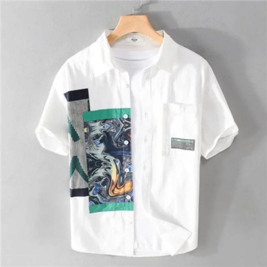 Summer Men's Printed Short-sleeved Shirt Fashionable and Personalized Handsome Casual and Loose Top Youth Trendy Versatile Shirt