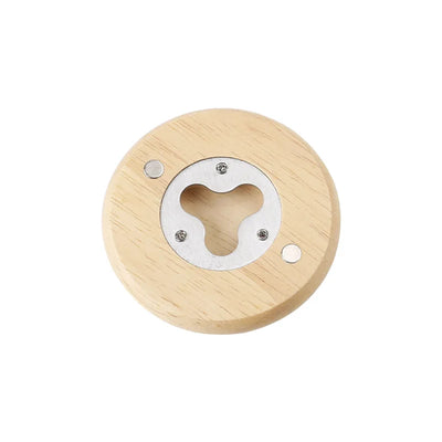 7cm Round Oak Wood Beer Bottle Opener with Magnetic Fridge Magnet, Personalised Logo for Promotion Wedding Gift