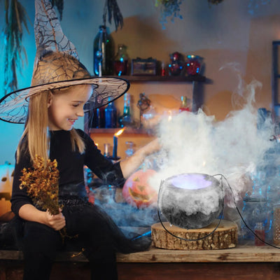 Halloween Party Decoration Witch With Light Pot Mist Plastic Bowl Decoration Candy Bucket Decor Witch Cauldron with Mist Maker