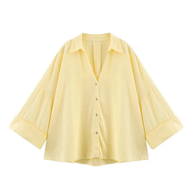 HipSeam Wide Sleeved Shirt Women Spring Asymmetric Hem Button Women's Shirts Simple Lady Johnny Collar Linen Shirts & Blouses