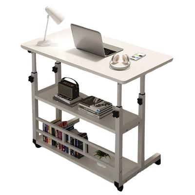 Adjustable Bedside Laptop Desk with Rolling Wheels Mobile Laptop Standing Desk Multi-Layer Storage Height Adjustable Laptop Desk