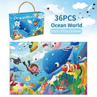 36pcs Carrying Jigsaw Puzzle Children Paper Large Pieces Puzzle Enlightenment Gift 3-6 Years Old Baby Toys Toddler Puzzle