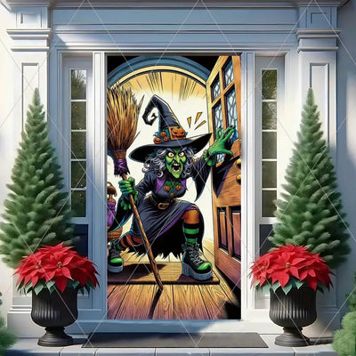 Horror Halloween Theme Background Vertical Hanging Cloth Door Decoration Witch  Bat Backdrop Supplies Room Decor Props Kid Gifts