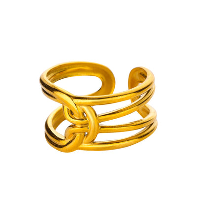 Double Layer Knotted Rings for Women Opening Stainless Steel Ring Vintage Femme Band Party Jewelry Accessories anillos mujer BFF