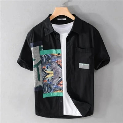 Summer Men's Printed Short-sleeved Shirt Fashionable and Personalized Handsome Casual and Loose Top Youth Trendy Versatile Shirt