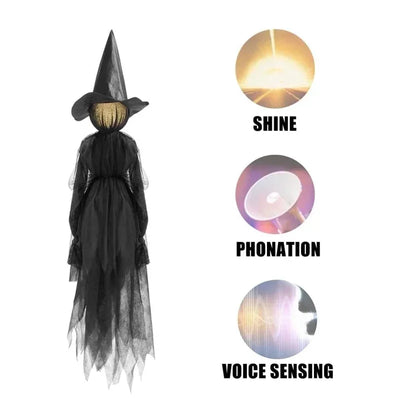 1.5M Halloween Light-up Witches Voice Control Screaming Witches Scary Decoration Sound Activated Witches Holding Hands for Home