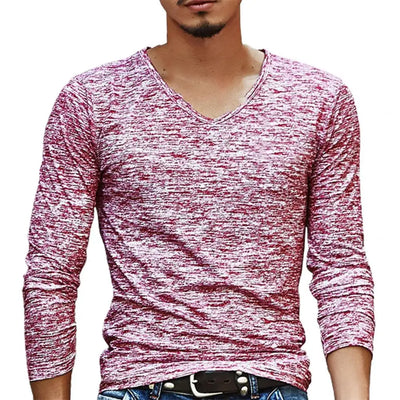 Men Shirt V Neck Elastic Top Camouflage Long Sleeve Slim Men Shirt Male Top  for Autumn Spring Casual Men's Clothing Streetwear
