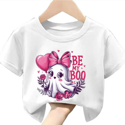 Halloween Print  A Stylish Children's T-shirt with A Printed Imagination Cartoon  Pattern Featuring A Round Neck