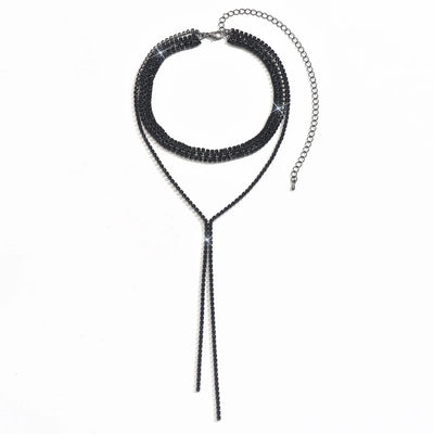 1 piece women's fashion multi-layered tassel necklace with black rhinestones long snake bone chain necklace for women's daily we