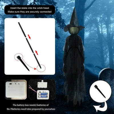 1.5M Halloween Light-up Witches Voice Control Screaming Witches Scary Decoration Sound Activated Witches Holding Hands for Home