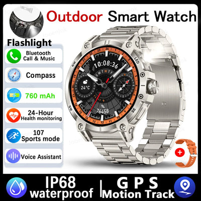 Military Smart Watch Men 760mAh Large Battery LED Flashlight Compass 1.8