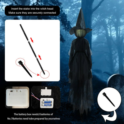 1.5M Halloween Light-up Witches Voice Control Screaming Witches Scary Decoration Sound Activated Witches Holding Hands for Home