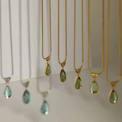 Water droplet blue ocean necklace niche French style collarbone chain snake bone titanium steel plated with 18K gold