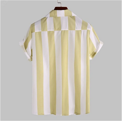 Men's striped casual shirt, summer beach casual loose-fitting short-sleeved shirt, summer daily commuting style travel shirt